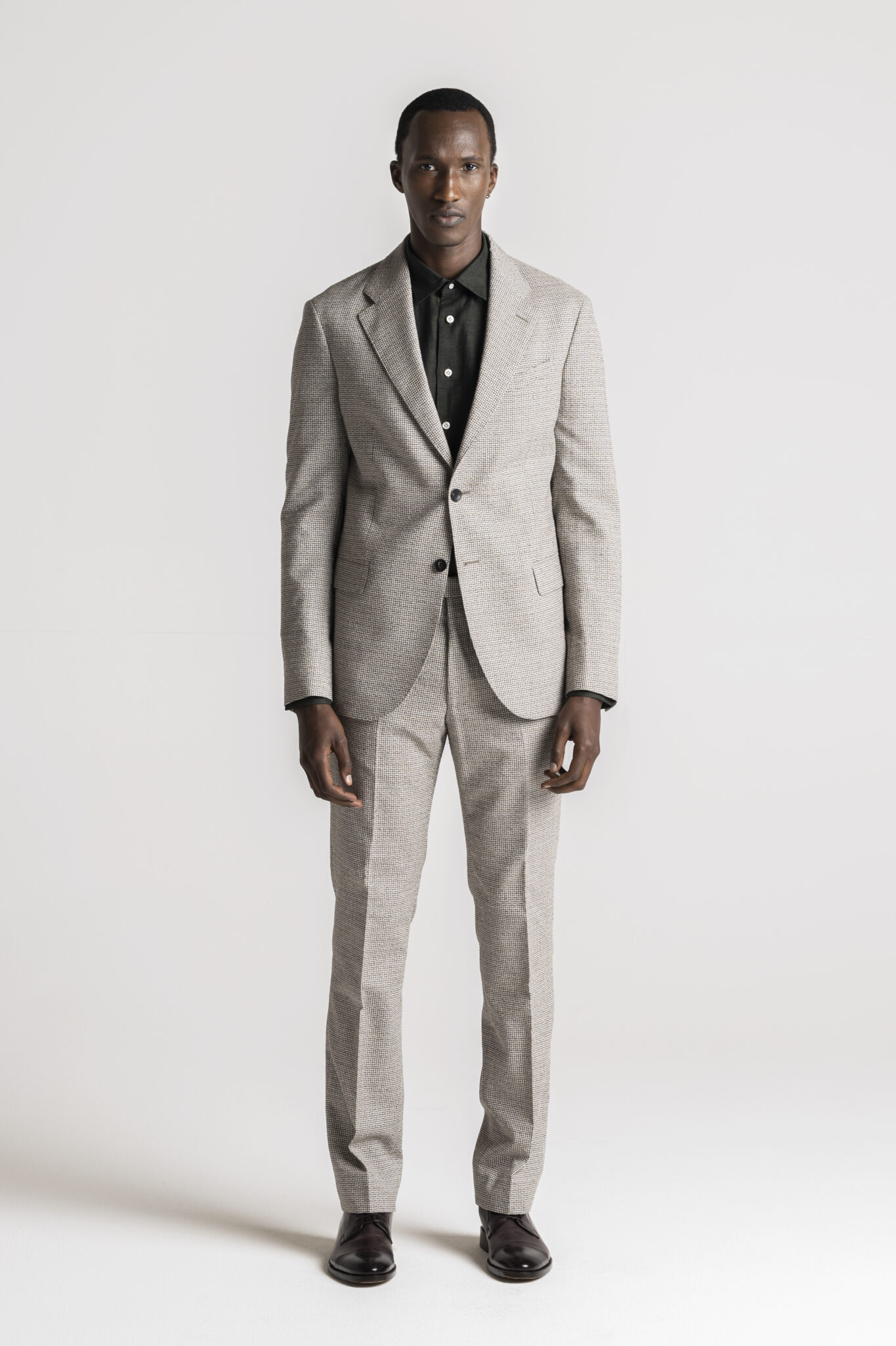 CC40 Beige Brown Seersucker Suit -Furtive Glances | Café Costume