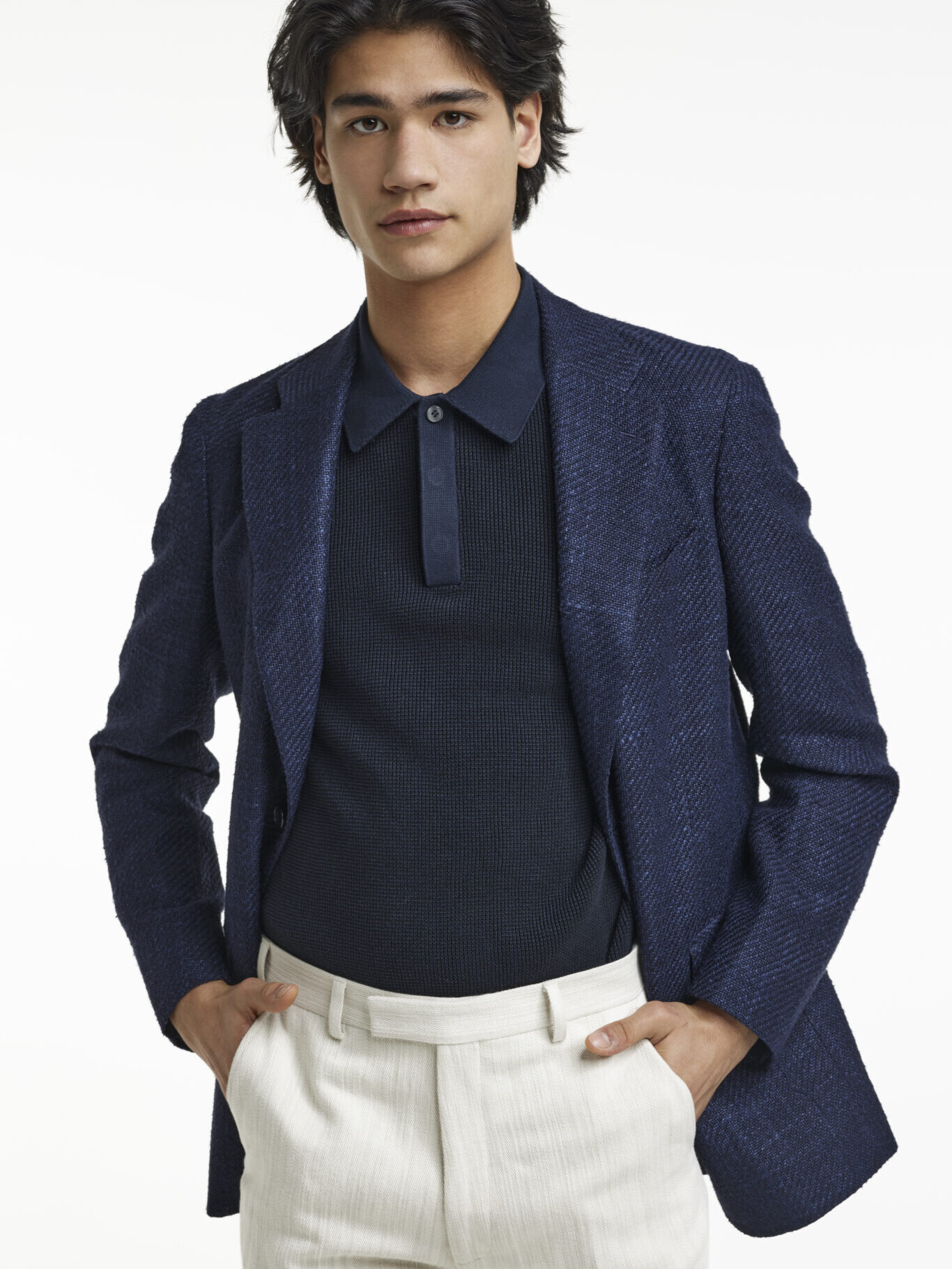 Open Weave Jacket and Off White Twill Trousers - The Checkbox | Café ...