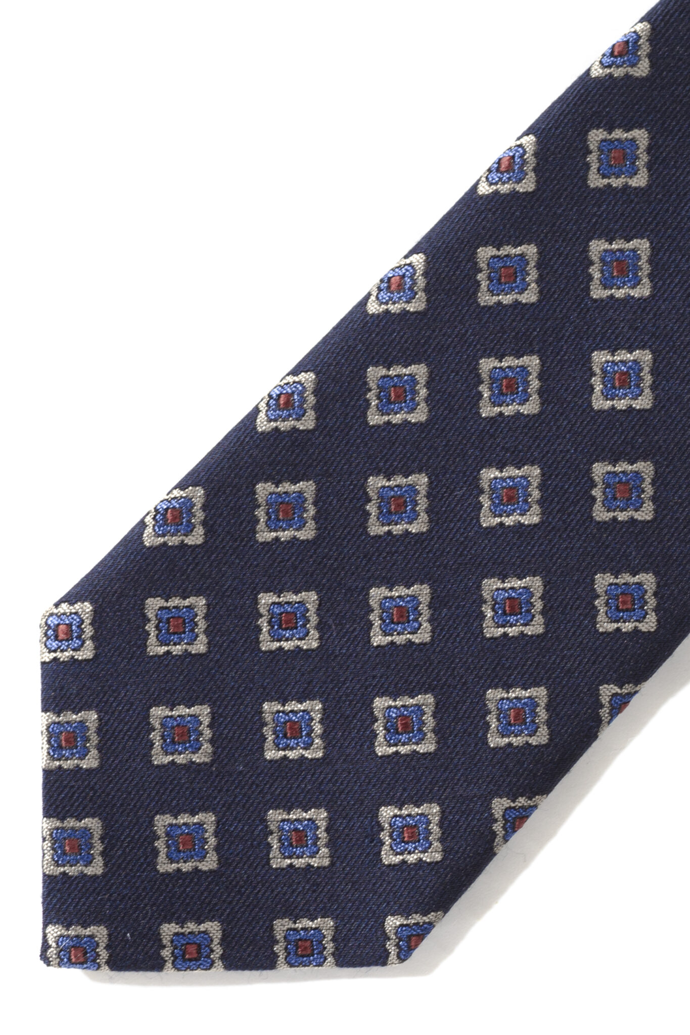 Mauro - Dark blue tile print silk tie | Café Costume