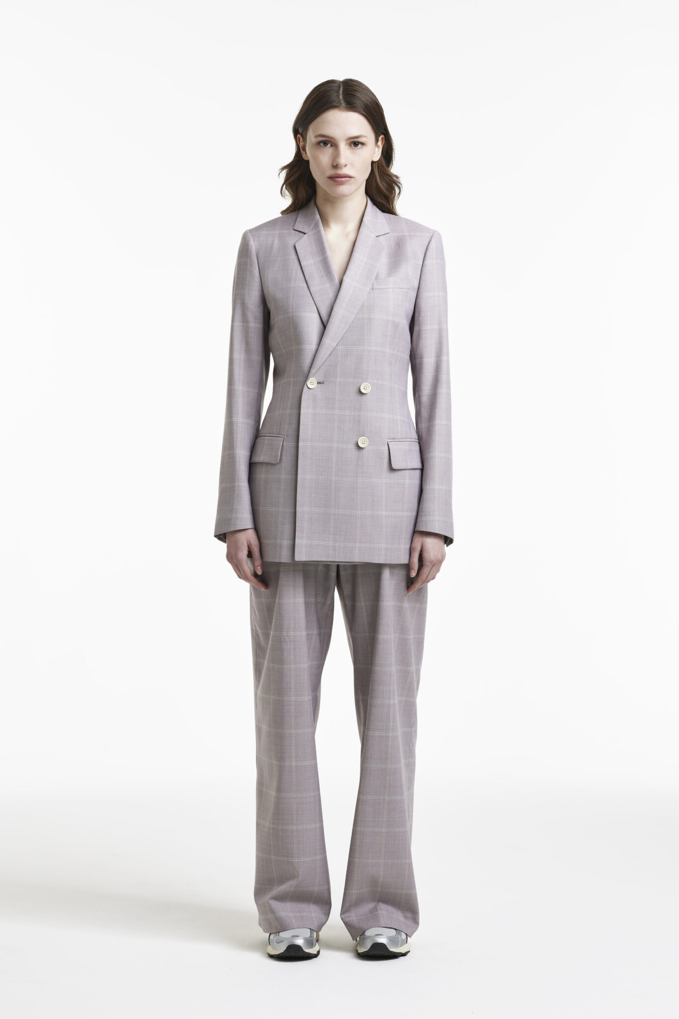 Taupe and Pink Checkered Suit in Wool - Form and Fact | Café Costume