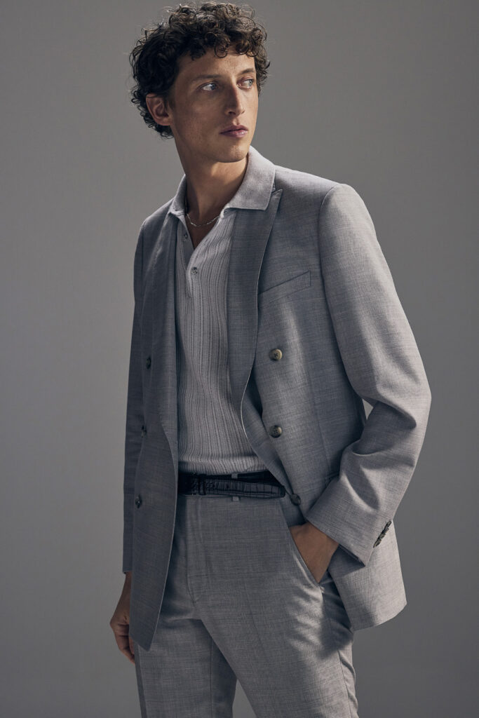 Slate Grey Textured Wool Summer Suit - Cloud 9 | Café Costume